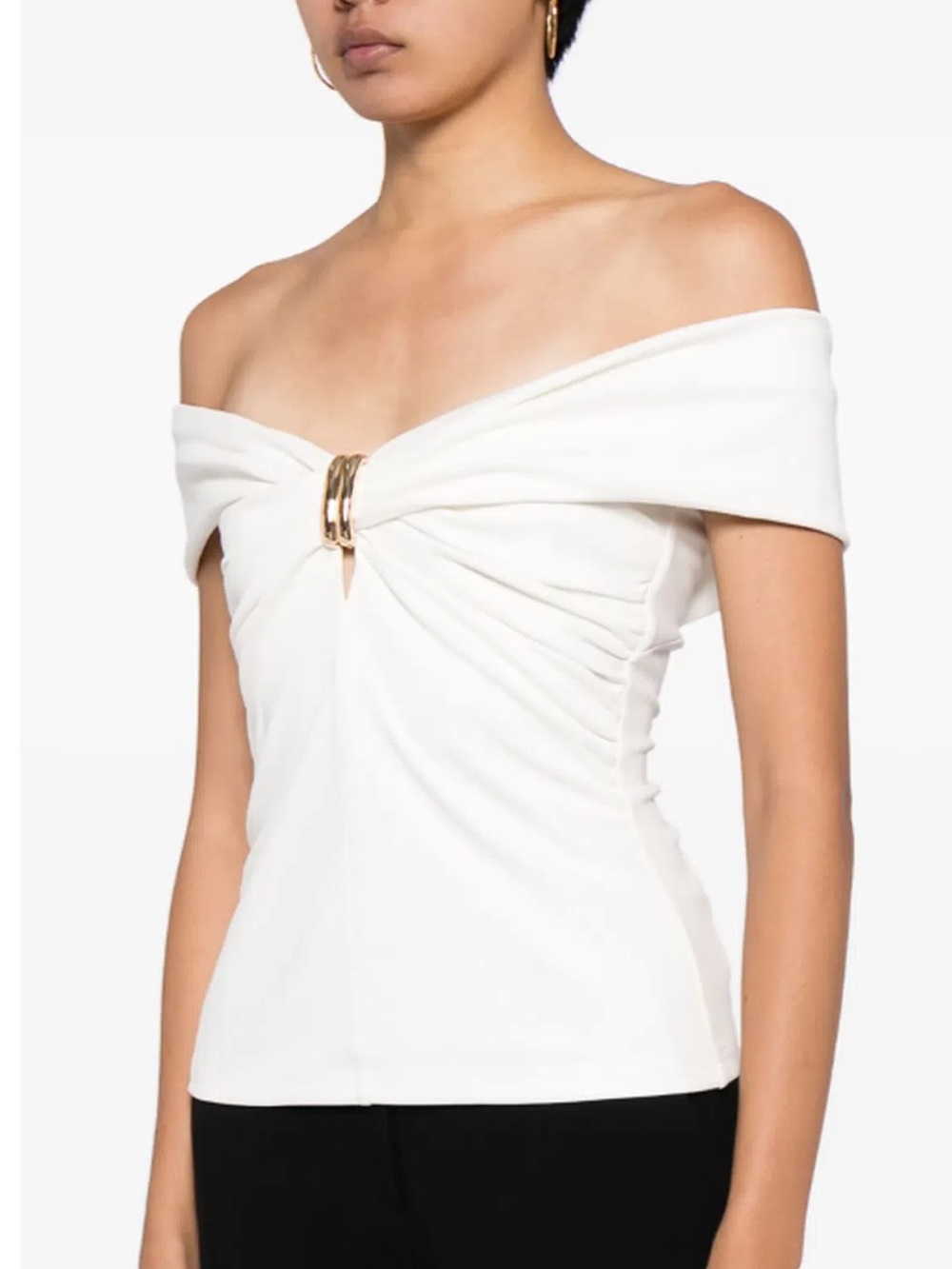 Acler White Off-Shoulder Twist-Front Camisole with Gold Ring
